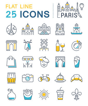 Set Vector Flat Line Icons Paris