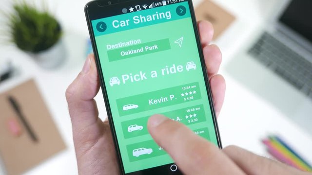 Car sharing application looking for a car on smartphone device.