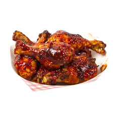 Barbecue Buffalo Chicken Drumsticks Isolated on white. Selective focus.