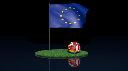 waving european flag with football of participating teams