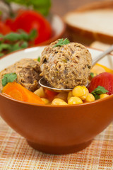 Chickpea Soup with Meatballs. Selective focus.