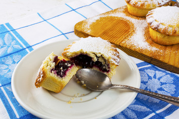 Small pie on the white plate