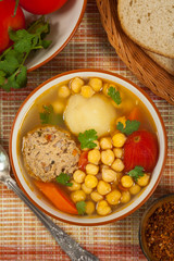 Chickpea Soup with Meatballs. Selective focus.