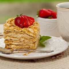 Puff Pastry flaky pastry layers Cake. Selective focus.