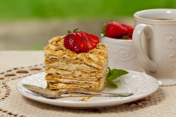 Puff Pastry flaky pastry layers Cake. Selective focus.