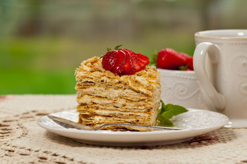 Puff Pastry flaky pastry layers Cake. Selective focus.