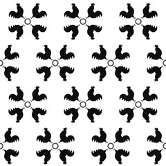 Seamless rooster pattern on white background. Symbol of 2017 year. Black and white chinese rooster texture. Rooster silhouette icon.
