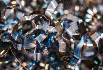 Closeup twisted spiral steel shavings