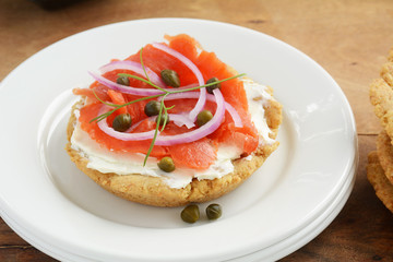 Gluten free biscuit with lox and cream cheese