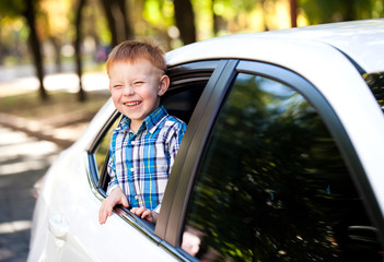 Adorable baby boy in the car