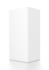 White vertical rectangle blank box from side angle. 3D illustration isolated on white background.