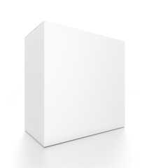 White rectangle blank box from front side angle. 3D illustration isolated on white background.