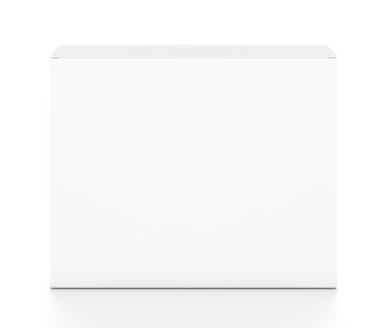 White horizontal rectangle blank box from top front angle. 3D illustration isolated on white background.