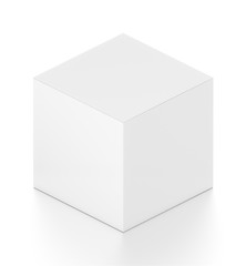 White cube blank box from isometric angle. 3D illustration isolated on white background.