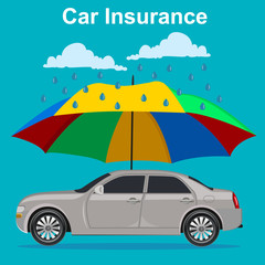 car insurance concept, umbrella and rain, vector illustration 