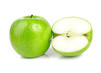 Green apple fruits isolated on white background