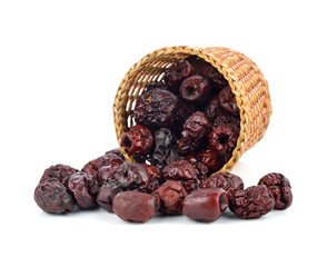 Dried jujube fruits on white background