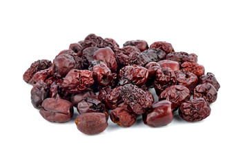 Dried jujube fruits on white background