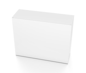 White horizontal rectangle blank box from top front side angle. 3D illustration isolated on white background.