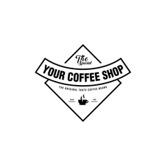 Coffee Shop Logo, Cup, beans, vintage style objects retro vector illustration.