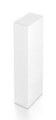 White tall vertical rectangle blank box from top far side angle. 3D illustration isolated on white background.