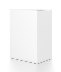 White vertical rectangle blank box from side angle. 3D illustration isolated on white background.