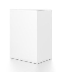 Naklejka premium White vertical rectangle blank box from side angle. 3D illustration isolated on white background.