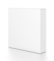 White thin rectangle blank box from side angle. 3D illustration isolated on white background.