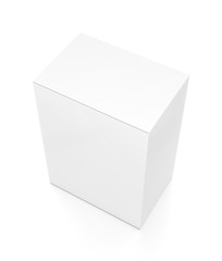 White vertical rectangle blank box from top side angle. 3D illustration isolated on white background.