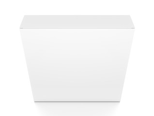 White thin rectangle blank box from top front closeup angle. 3D illustration isolated on white background.