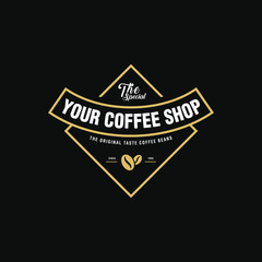 Coffee Shop Logo, Cup, beans, vintage style objects retro vector illustration.