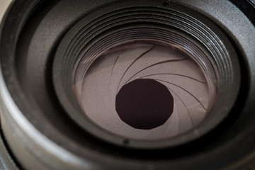 The diaphragm of a camera dslr lens aperture