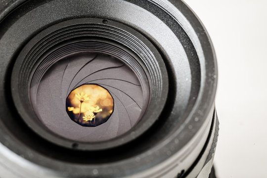 The diaphragm of a camera dslr lens aperture