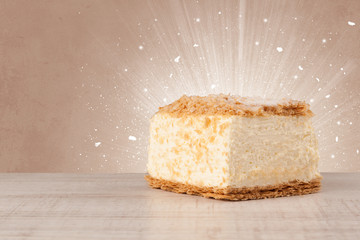 Sparkling tasteful home made cake with coloful background