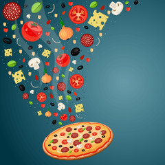 Cooking pizza with falling ingredients