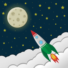 Space rocket flying to the moon.