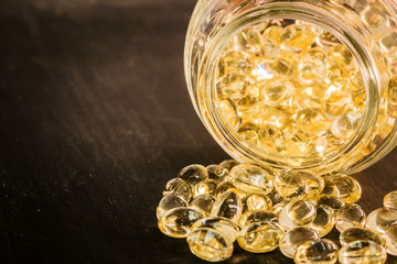 Fish oil capsules. Salmon oil. Cod liver oil.