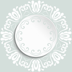 Nice frame with floral elements and arabesques. Fine light blue and white greeting card