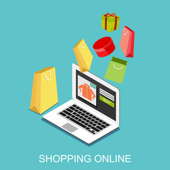 Online shopping or e-commerce illustration. Isometric 3d flat design illustration concept.
