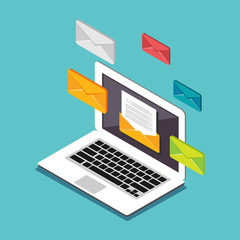 Email illustration. Sending or receiving email concept illustration. Flat 3d isometric concept illustration. Email marketing.
