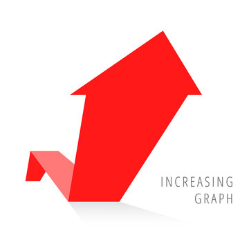 Increasing graph concept. Red arrow depict growth business. Flat illustration of upward arrow with shadow as an element for infographic, article background for web, publish, social networks.
