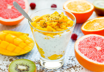 Mango chia pudding with fresh citrus fruit