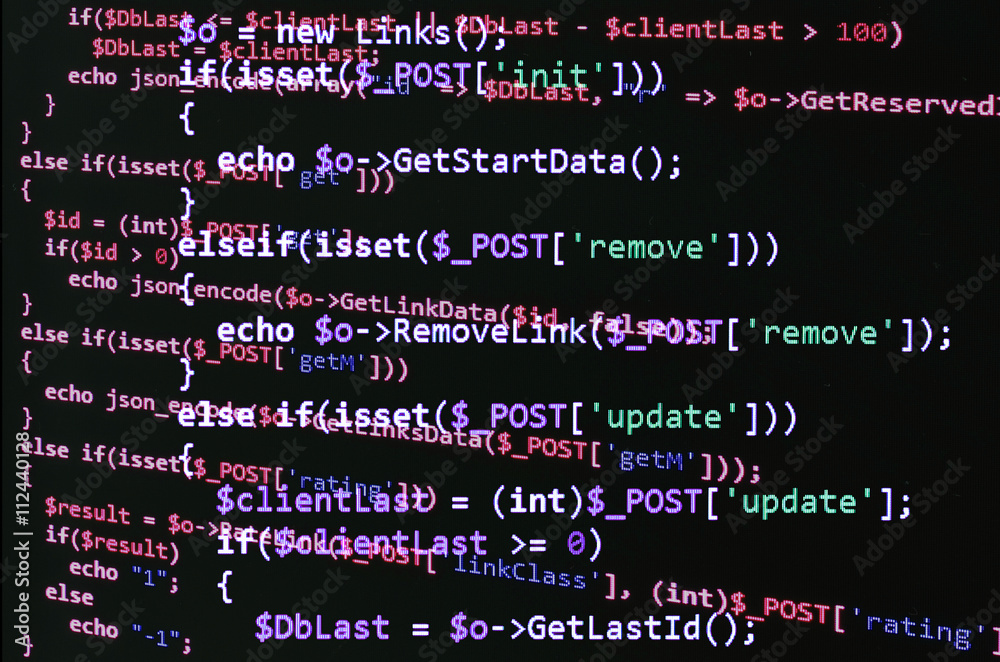 Poster PHP code on black screen, red text