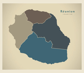 Modern Map - Reunion with Arrondissements colored FR