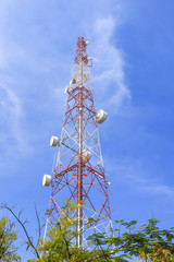 Communications tower with blue sky