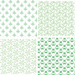 Four simple seamless green pattern