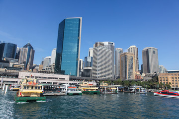 Fototapeta na wymiar Circular Quay - Sydney Australia. Ferrys from circular quay travel to areas around Sydney Harbour including Toranga Zone, Manly and Paramatta