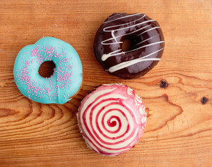 donuts on wooden table