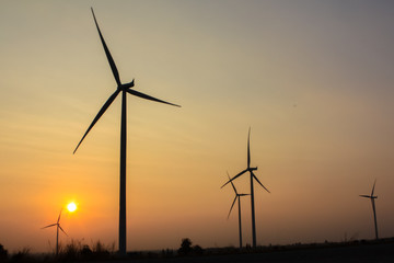 Sunrise at wind generator farm in Thailand