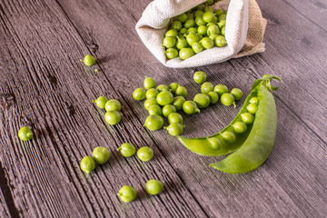 peas on a wood table